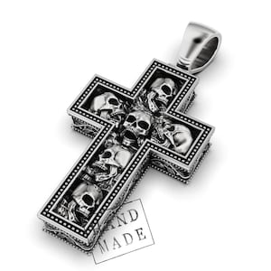 Handmade Skull Cross Pendant | Gothic Crucifix Necklace in Stainless Steel | Dark Religious Jewelry | Biker, Punk, or Rocker Gift for Him