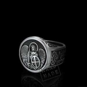 Erzengel Michael Ring: Oxidierter Silber Christlicher Siegelring, religiöser Schmuck