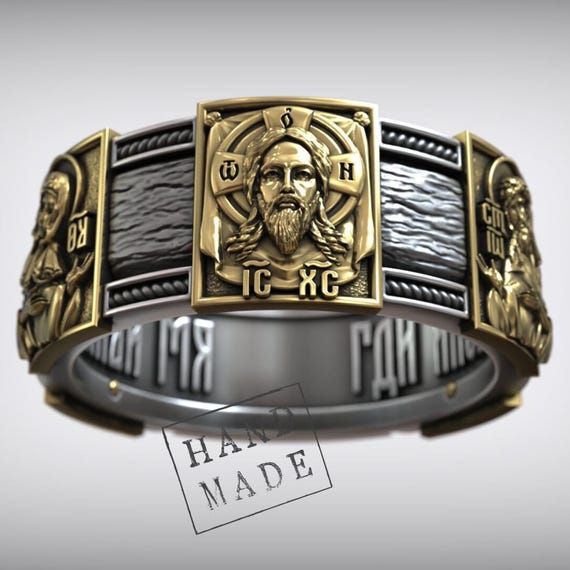 Deesis Ring: Byzantine Two-Tone Silver and Gold - Orthodox Faith Jewelry
