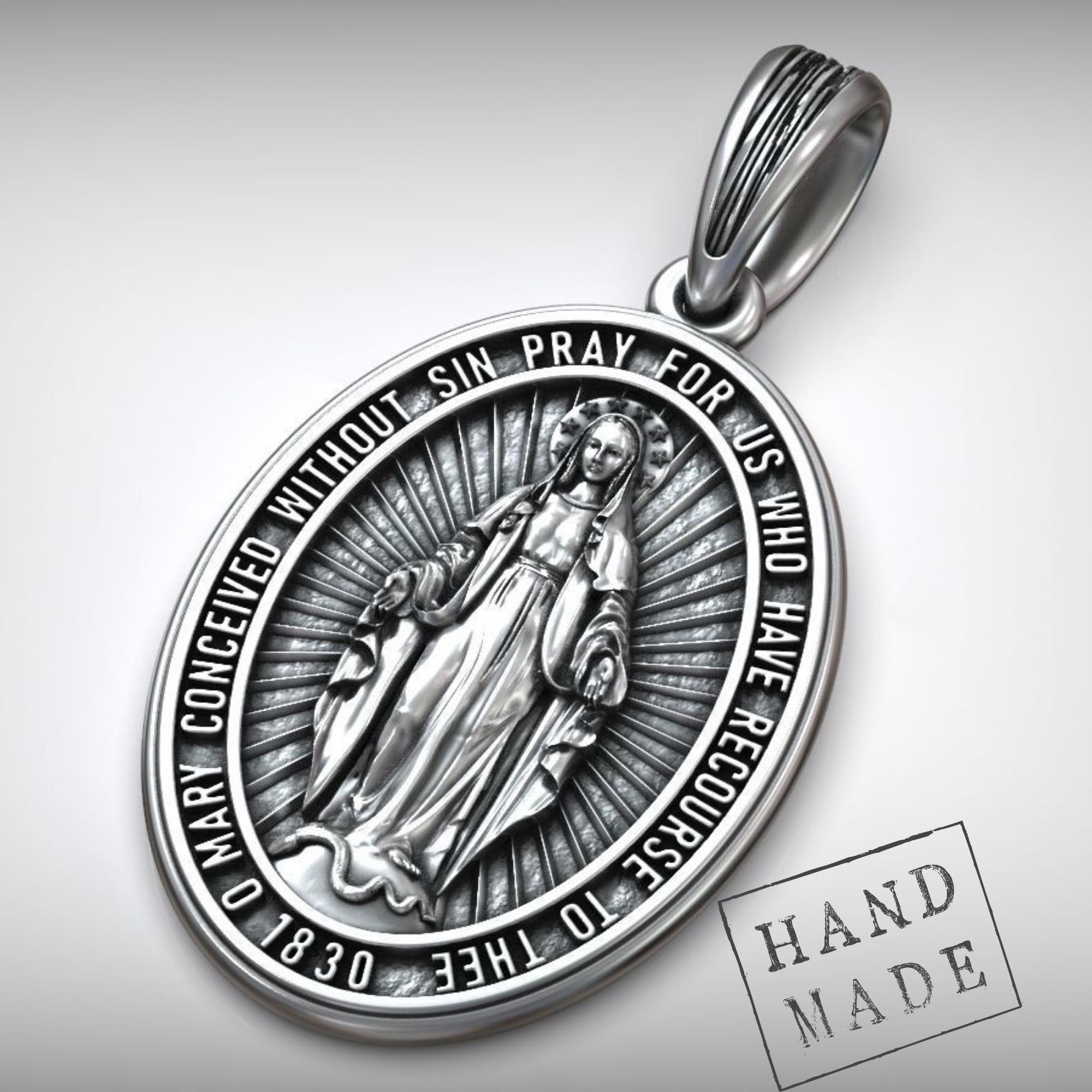 Pendentif Religieux Sainte Vierge Marie En Argent Massif - Bijou Ancien Du 18e Siècle, Occasion