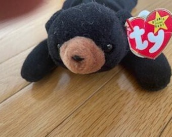 Raro muñeco de peluche Blackie Beanie Baby con múltiples errores de etiqueta