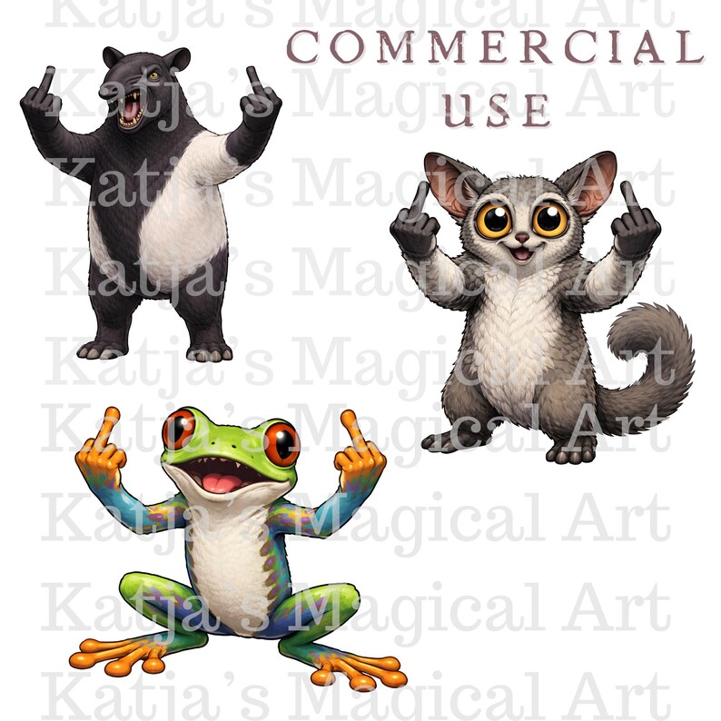 Snippy Rude Animals Snarky Jungle Animals Clipart 2 – Middle Finger PNG Bundle (commercial ...