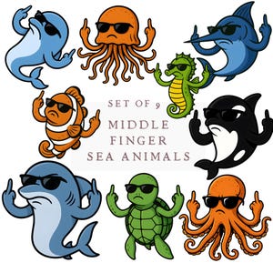 Mittelfinger Tier PNG, Meerestiere Clip Art BUNDLE, Ficken Clipart, Schwören PNG, Unter dem Meer Clipart, Speichern Sie den Ozean Png, Badass Png