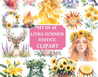 Litha Clipart: Summer Solstice Wiccan PNGs, Celtic Clipart Wheel Of the Year Goddess PNG (Digital Download)