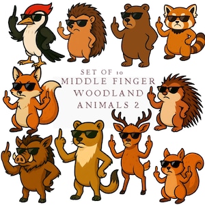 Dier geven middelvinger Snarky Clip Art offensief vloeken PNG BUNDEL bos dieren clipart set egel PNG stekelvarken clipart rode panda