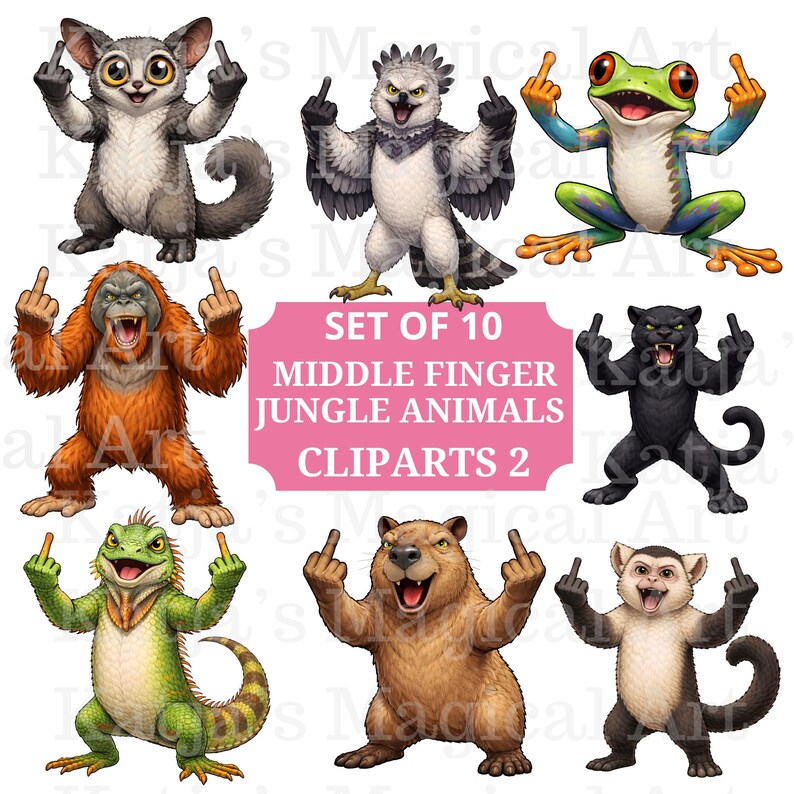 Snippy Rude Animals Snarky Jungle Animals Clipart 2 – Middle Finger PNG Bundle (commercial ...