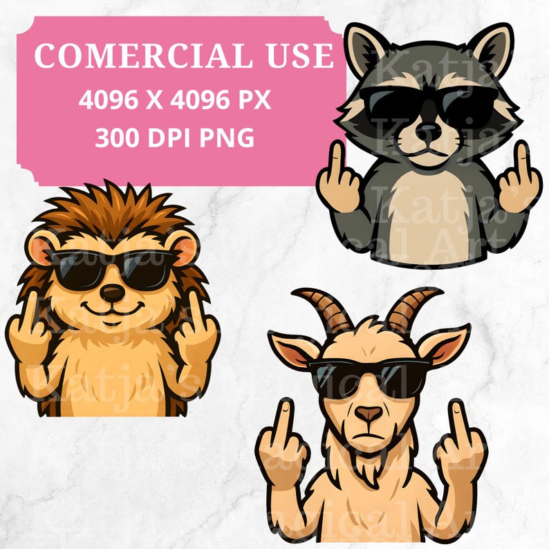 Snarky Middle Finger Animal Clipart PNG Bundle: Sarcastic Woodland ...