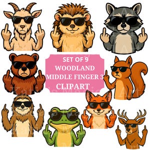 Tier geben Mittelfinger Snarky Clip Art Offensive Swear PNG BUNDLE Waldtiere Clipart-Set Frosch Clipart Faultier Clipart Ziege Clipart