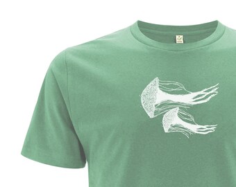 Men T-Shirt jelly fish 100% organic cotton fair wear sage green