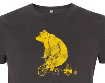 Camiseta Halfbird Bär auf Fahrrad aus 100% Biobaumwolle Dark Charcoal