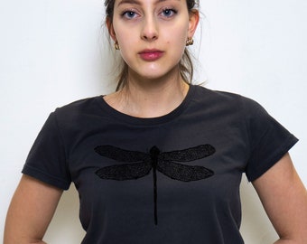 Women dragon fly basic t-shirt organic cotton made in portugal _ dark grey ILP07