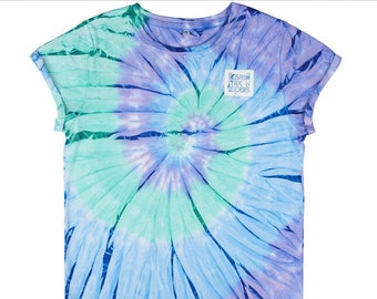 T-shirt ilovemixtapes logo tie dye verde da donna in cotone biologico fair wear