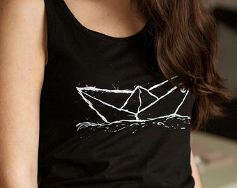 Klassisches Tanktop mit Paperboat-Print Segeln Boot Papierschiff