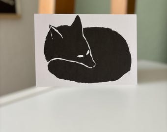 Postkarte „Fuchs“ – Minimalistische Schwarz-Weiß Illustration | Naturmotiv DIN A6