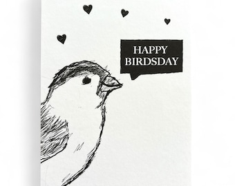 Geburtstagskarte Postkarte Happy Birdsday mit Vogel Spatz A6