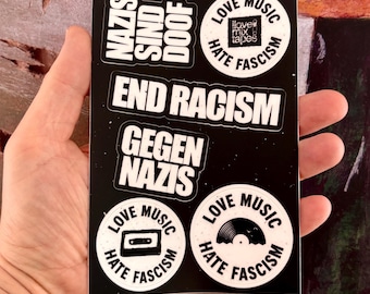 Gegen Rechts 6 Love Music - Hate Fascism Sticker gegen nzs Sticker Set  Waterproof Vinyl Laptop Water Bottle Accessory