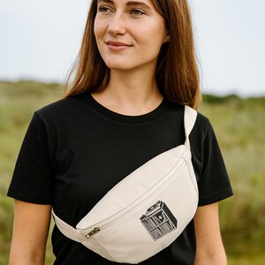 Recycled Canvas Fanny Pack – Hand-Printed Record Shelf Hip Bag