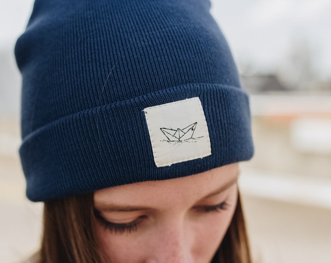 Paperboat bleu denim foncé Beanie Bio / Fabriqué dans l’UE