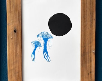 Handgefertigter Siebdruck – Quallen Mond (DIN A4)
