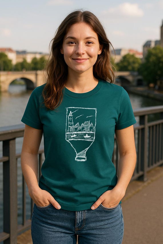 Flaschenpost Damen T-Shirt | Bio-Baumwolle | Urbanes Motiv im Siebdruck | Handbedruckt | Nachhaltige Mode | Stanley/Stella Shirt