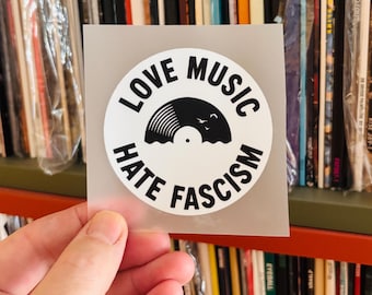 DTF Transfer - Love Music - Hate Fascism - Schallplatte  – Hochwertiger Textilprint zum Aufbügeln / Bügelbild