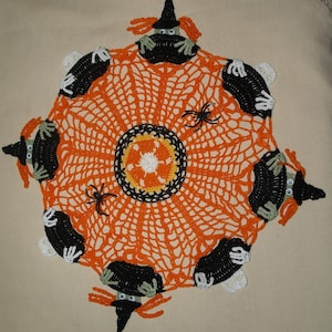 Halloween Witches & Skeletons in Cauldrons Crochet Doily Pattern