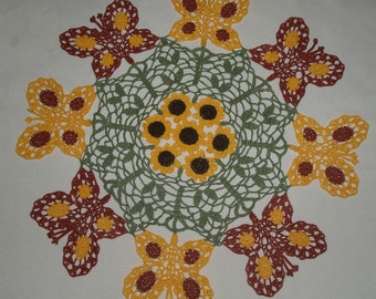 Butterfly- Butterflies and Sunflowers Crochet Doily Pattern