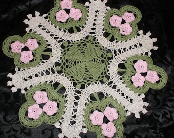 St Patrick's Day Shamrocks and Roses Doily