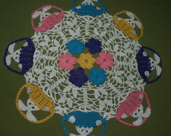 Easter Peeking Bunnies In Baskets Doily  Crochet Pattern