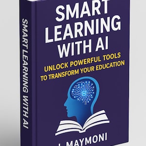 May include: A navy blue hardcover book titled "Smart Learning with AI". The cover displays white text and a blue illustration of a brain with a circuit board design. The spine also features the title in white text.