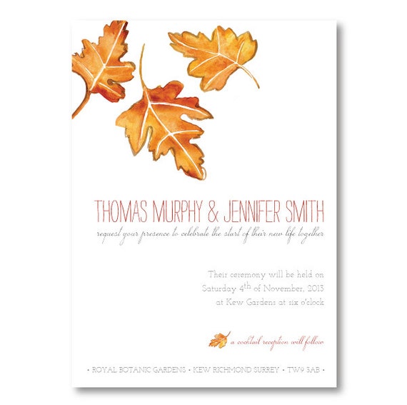 Items similar to Fall wedding invitation, autumn, printable PDF file on ...