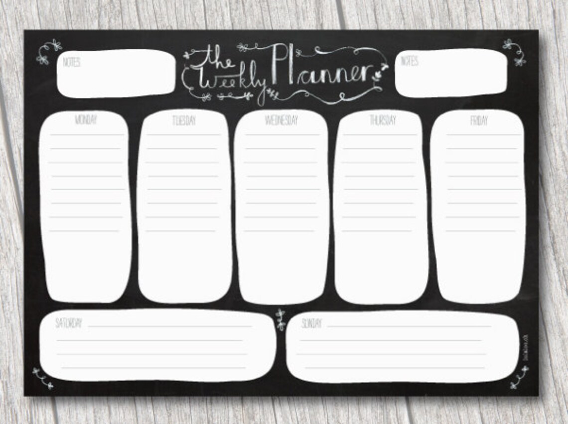 Printable Weekly Planner Chalkboard Hand Lettering Etsy