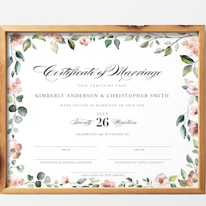 DRUCKBAR | Individuelle Heiratsurkunde, Digitale Datei, Hochzeitsgeschenk, Andenken, Hochzeitsgeschenk, Quäker Zertifikat