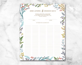 PRINTED | Marriage Certificate Wedding Certificate - Custom Quaker Wedding Guest Print - Guest Book Alternative