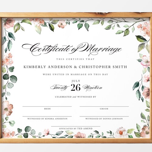 PRINTABLE Customized Marriage Certificate Digital File - Etsy