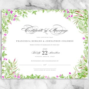 Certificado de matrimonio personalizado / IMPRESO, certificado de matrimonio, certificado de matrimonio cuáquero, recuerdo de boda, moderno, regalo para oficiante