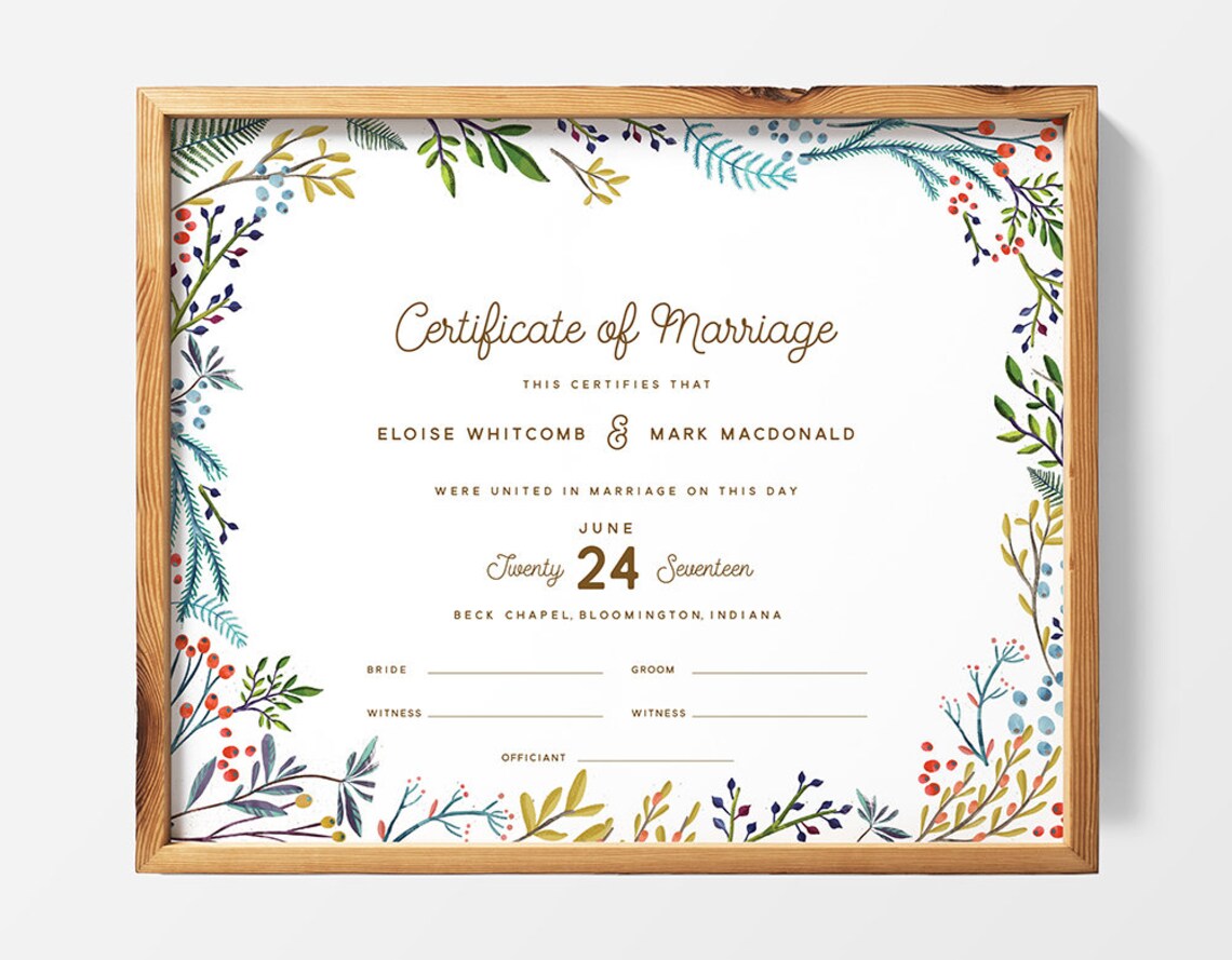 | IMPRIMABLE Certificat de mariage personnalisé, fichier numérique ...
