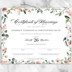 IMPRESIONADO ? Certificado de matrimonio personalizado, certificado de boda, suculento, hojas, regalo de boda, regalo de oficiante, certificado de matrimonio cuáquero