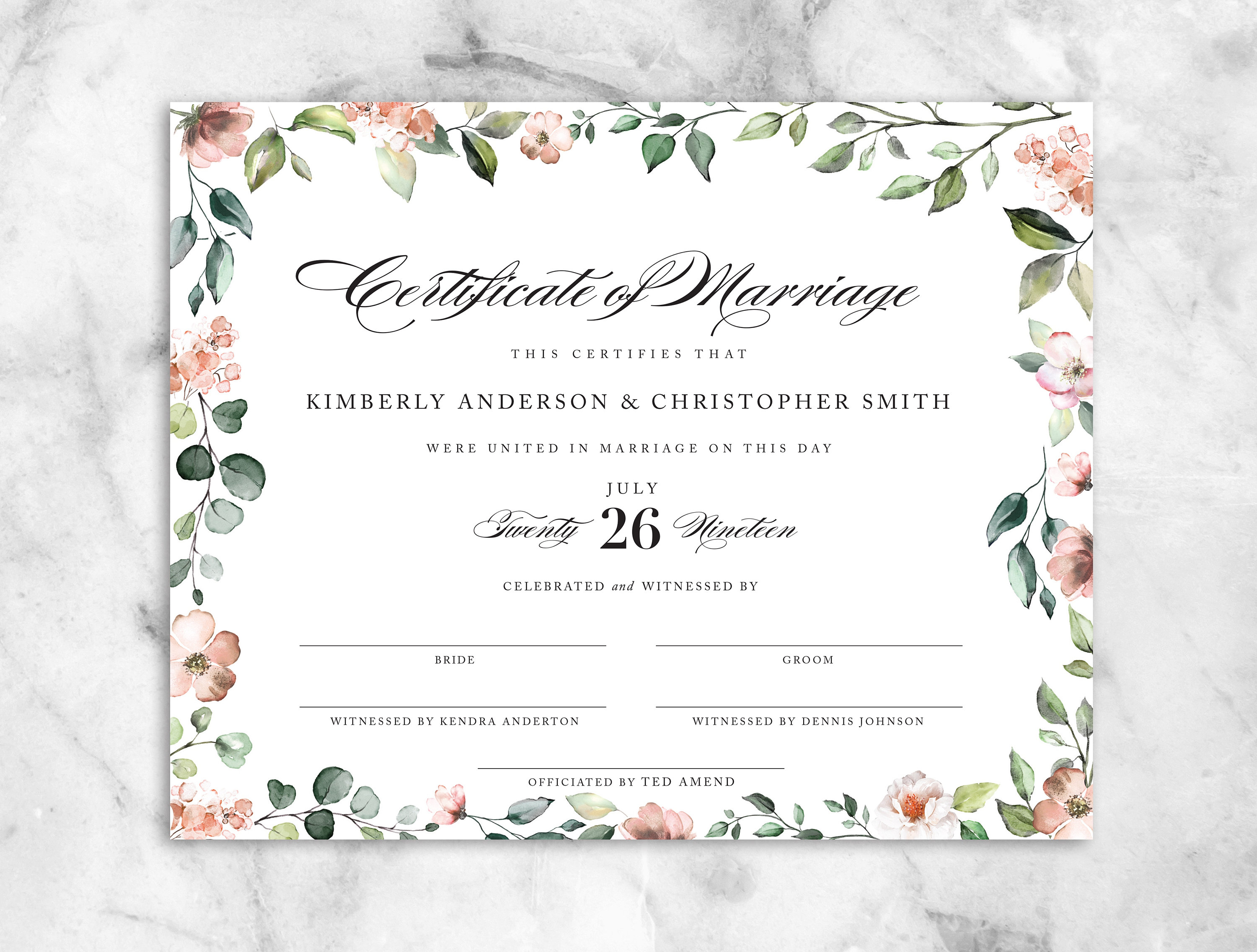 PRINTED Custom Marriage Certificate Wedding Certificate - Etsy Denmark