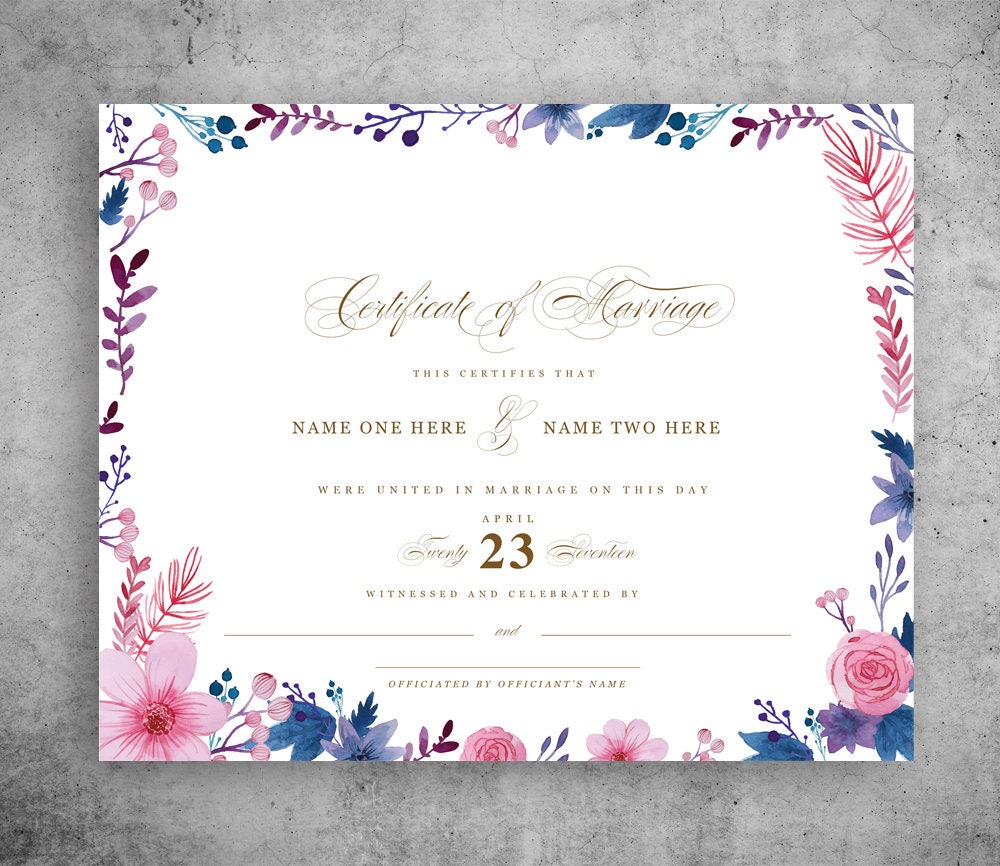 CERTIFICADO de matrimonio PRINTABLE / Personalizado, Archivo Digital ...