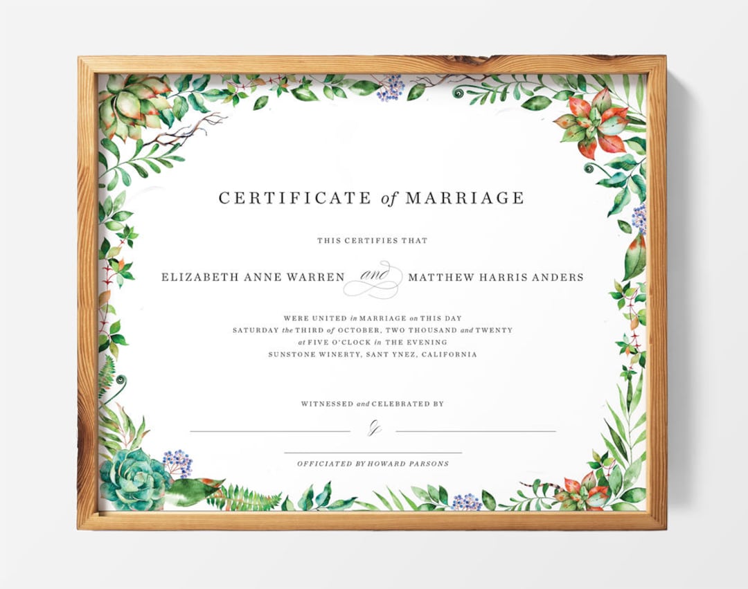PRINTABLE Customized Marriage Certificate, Digital File, Wedding ...
