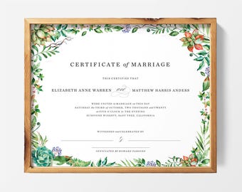 PRINTABLE | Customized Marriage Certificate, Digital File, Wedding Certificate, Keepsake, Wedding Gift, Officiant Gift, Quaker Certificate