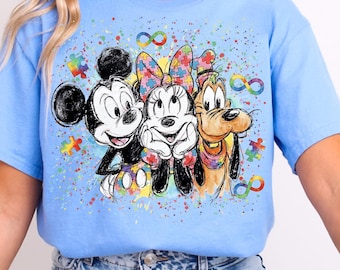 Camiseta de Disney para concienciar sobre el autismo, camiseta de Mickey, Minnie y Pluto, sudadera sobre neurodiversidad, suéter para mamás con autismo, camiseta de Mickey Mouse, camiseta para maestros de educación especial