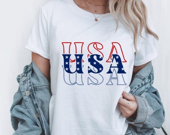 USA Retro Shirt Patriotic T-Shirt - Vintage American Flag Graphic Tee - 4th of July Outfit - Independence Day Gift - Red White Blue Top