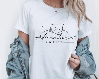 Adventure TShirt, Adventure Awaits Shirt, Camping Shirts, Mountain TShirt, Hiker TShirts, Nature Lover Shirt, Camping Gift, Vacation Shirt