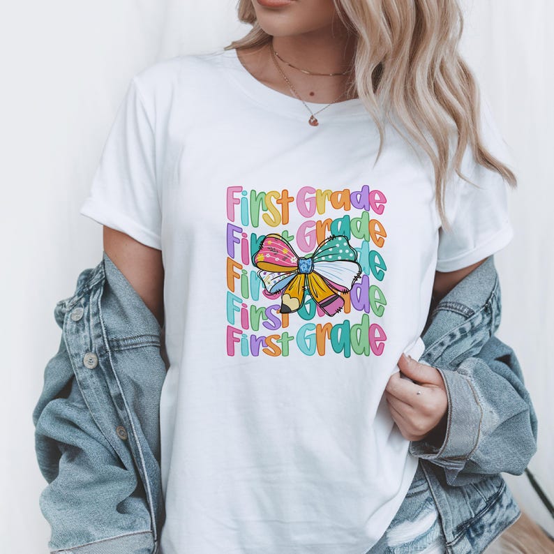Colorful First Grade Shirt for Kids – Back to School Rainbow Bow Tee ...