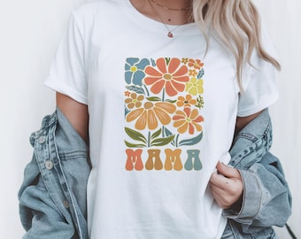 Camisetas para mamá para mujer, camiseta floral para el Día de la Madre, camiseta bohemia retro para mamá, camisetas casuales para mamá, regalo para el Día de la Madre para ella, camiseta floral bohemia para mamá.