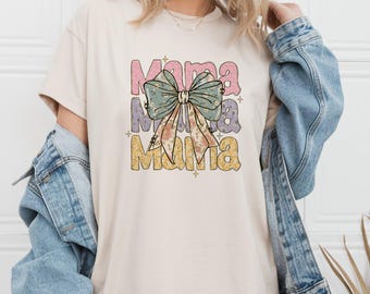 Camisetas de mamá para mujer con lazo floral y coqueta, camiseta para el Día de la Madre, camiseta estética bohemia, regalo para el Día de la Madre, camiseta floral y coqueta bohemia.