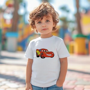 Boys Race Car T-Shirt - Kids Cartoon Car Tee - Lightning McQueen Birthday Shirt - Red Sports Car Tee for Boys - Gift for Car Lover Child image 3