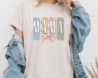 Camisetas de mamá para mujer con lazo floral para el Día de la Madre, camisetas casuales para mamá, regalo para el Día de la Madre, lazo floral coqueto para mamá.